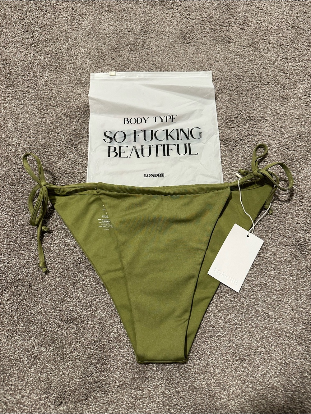 Londre Olive Green Tie-Side Bikini Bottom size M